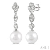 7 MM Cultured Pearls and 1/3 ctw Round Cut Diamond Drop Earrings in 14K White Gold